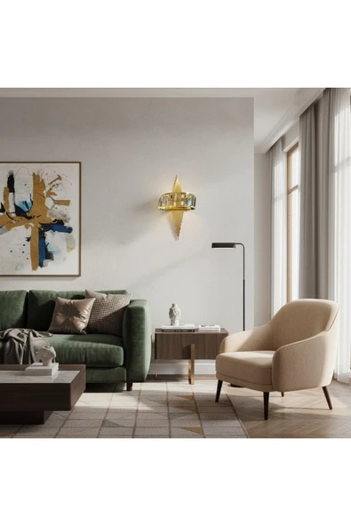 Elizim Home Lighting Taşlı Üçgen Ledli Gold Pilli Aplik ürün görseli 1