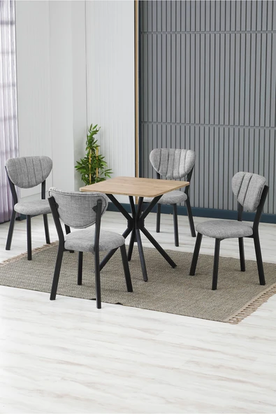 Armens Life Mobilya, Lojistik & Elektronik Ticaret Armens Life Mobilya, Lojistik & Elektronik Ticaret Elma Cafe, Restorant Mutfak MasaSandalye Takımı, 4 Sandalye 1 Sabit Ceviz Masa 70x70 Keten ürün görseli 1