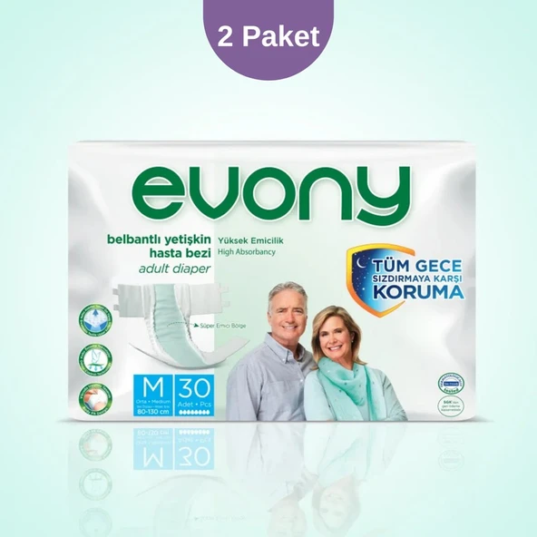 Evony Belbantlı Hasta Bezi M Beden – 2 Paket (Toplam 60 Adet) ürün görseli 1