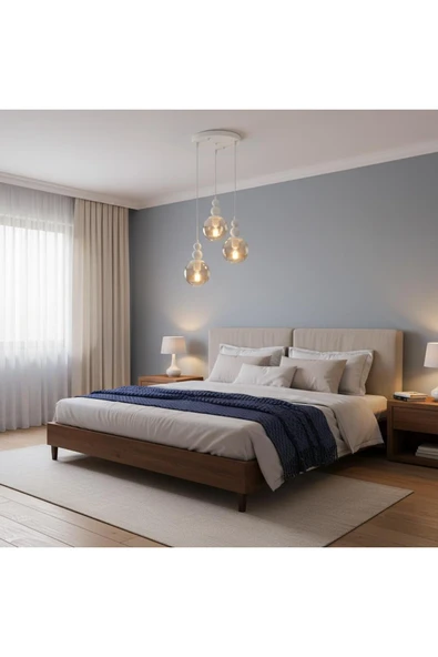 Elizim Home Lighting Holla 3' lü Bal Cam'lı Beyaz Sarkıt Avize ürün görseli 1