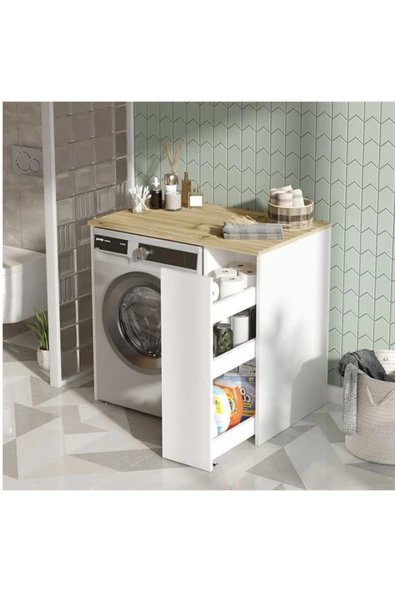 Gafhaus Handcrafted Çamaşır Makinesi Dolabı – Sürgülü Raflı Banyo Düzenleyici ürün görseli 1