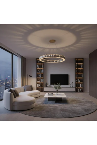 Elizim Home Lighting Kristal Uzaktan Kumandalı 40 cm Gold Avize ürün görseli 1