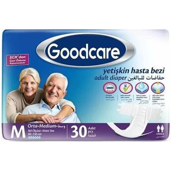 Good Care Goodcare Bel Bantlı Yetişkin Hasta Bezi Medium 30'lu 2 Paket 60 Adet ürün görseli 1