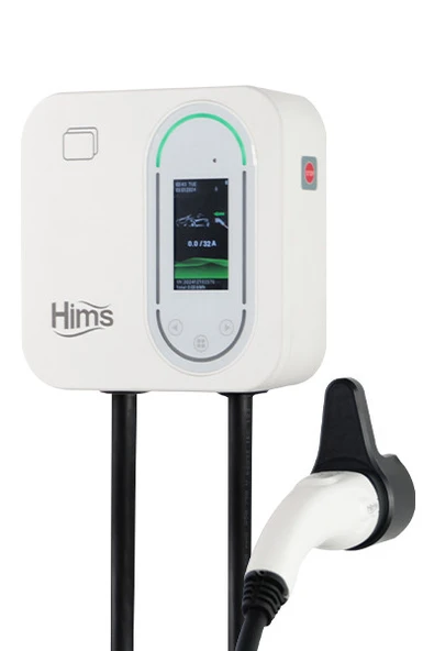Hims 22kW Destekli 5m Kablolu Smart Beyaz Elektrikli Araç Şarj İstasyonu HCDKB-22 ürün görseli 1