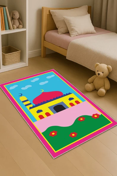 Çok Renkli Cami Temalı Unisex Çocuk Seccadesi CS25 ürün görseli 1