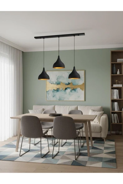 Elizim Home Lighting Norda 3 Şapkalı Modern Siyah Sarkıt Avize ürün görseli 1