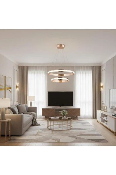 Elizim Home Lighting Artemis Lüx Kaliteli 2 Katlı Ledli Gold Sarkıt Avize ürün görseli 1