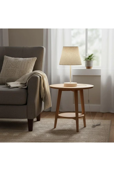 Elizim Home Lighting Hasır Görünümlü Beyaz Abajur ürün görseli 1