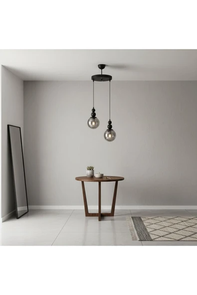 Elizim Home Lighting Holla 2'li Füme Cam'lı Siyah Sarkıt Avize ürün görseli 1
