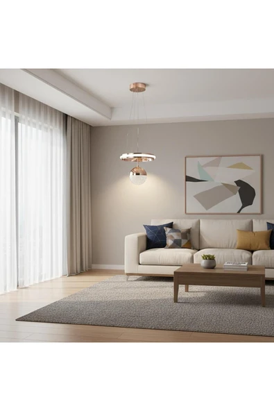Elizim Home Lighting Aura Lüx Kaliteli Tek Toplu Gold Ledli Sarkıt Avize ürün görseli 1