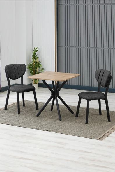 Armens Life Mobilya, Lojistik & Elektronik Ticaret Armens Life Mobilya, Lojistik & Elektronik Ticaret Elma Modeli Kare Mutfak Masa Sandalye Takımı, 2 Sandalye 1 Sabit Ceviz Masa 70x70 Cm, Keten Kumaş ürün görseli 1