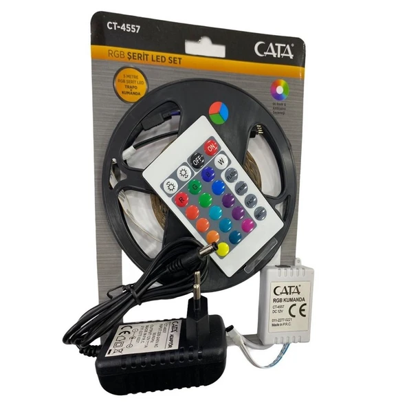 CATA RGB ŞERİT LED SETİ 3 RENK (5 MT RGB ŞERİT+TRAFO+RGB KUMANDA) ürün görseli 1