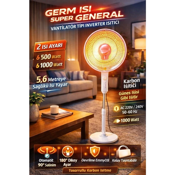 Germısı General Super Vantilatör Tipi Inverter Ayaklı Isıtıcı Seramik Karbon Güneş Isıtıcı 1000WATT ürün görseli 1