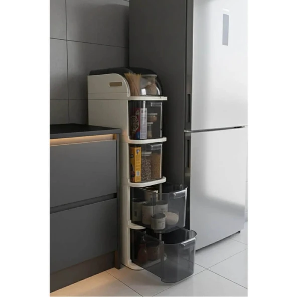 Piev Slim 5 Katlı Çekmeceli Tekerlekli Mutfak Ve Banyo Dolabı ürün görseli 1