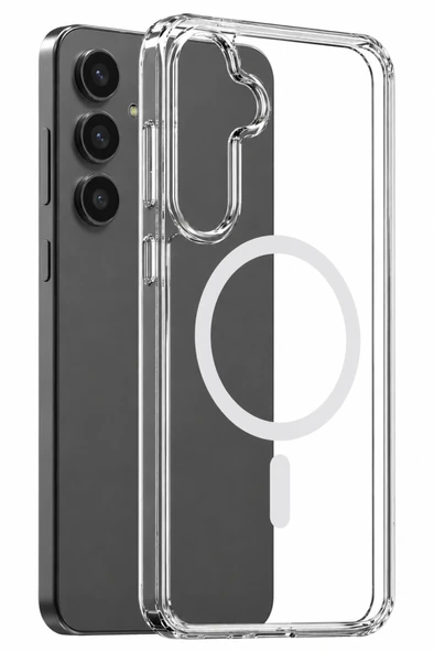 Samsung Galaxy S24 FE ile Uyumlu YUMUŞAK Magsafe Kablosuz Şarj Destekli Şeffaf Kılıf Kamera İçin Yükseltilmiş Çerçeve ürün görseli 1