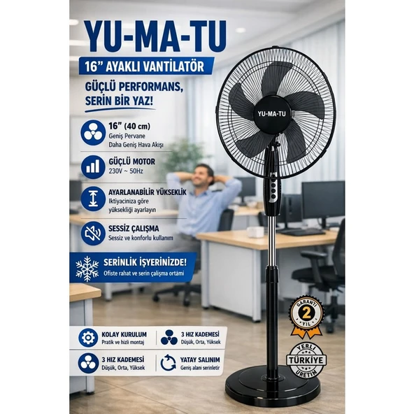 Germ Isı Yumatu 16 Inç 40 cm Vantilatör 5 Kanatlı Pervane Sessiz Motor Soğutucu 2yıl Garantili ürün görseli 1