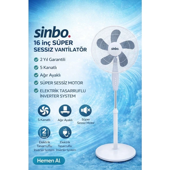 Germ Isı Sinbo 16INÇ 40CM Vantilatör 5 Kanatlı Pervane Sessiz Motor 2 Yıl Garantili ürün görseli 1