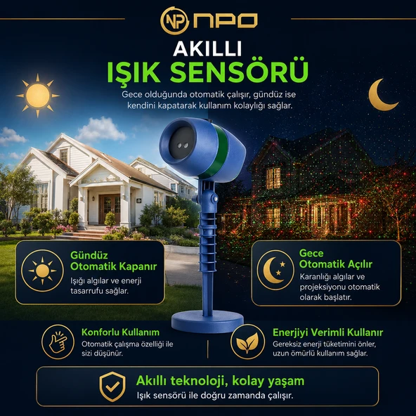 NPO SH01 Star Shower Kırmızı Yeşil Lazer Işık Projektörü Kumandalı Bahçe Duvar Yıldız Efekti ürün görseli 1