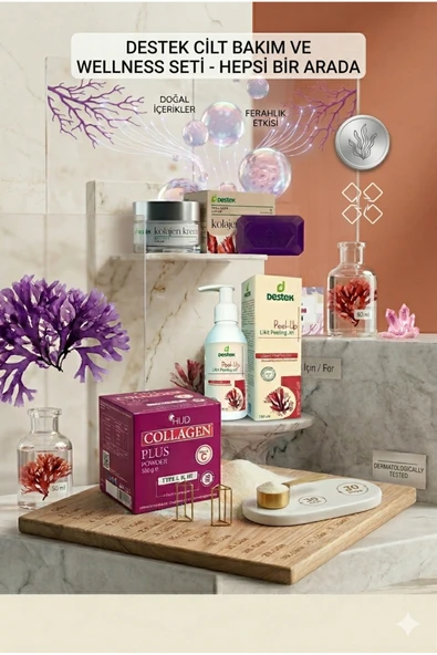 Destek Kolajen Cilt Bakım Seti- Krem ,Toz İçecek, Sabun ,Peeling, Jel Hepsi Bir Arada Set ürün görseli 1
