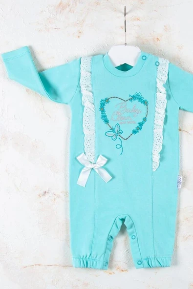 Love Kalp Nakışlı % 100 Pamuk Kız Bebek Tulumu ürün görseli 1