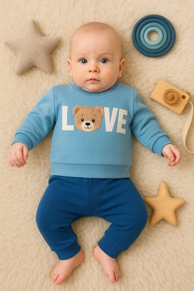 Bear Love Nakışlı % 100 Pamuklu 2'li Erkek Takım ürün görseli 1
