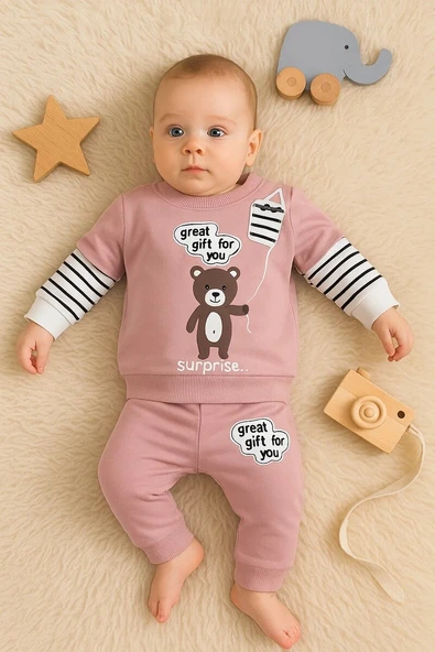 Gift For You Desenli 2'li % 100 Pamuk Kız Bebek Takımı ürün görseli 1