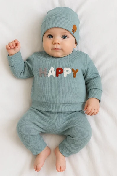 Happy Nakışlı 2'li Pamuklu Erkek Bebek Takım ürün görseli 1