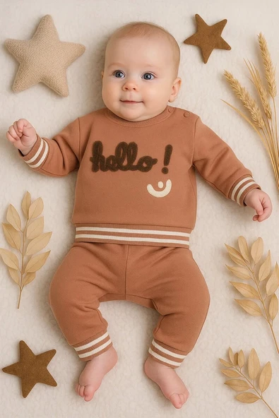 Hello Nakışlı % 100 Pamuk 2'li Erkek Bebek Takım ürün görseli 1