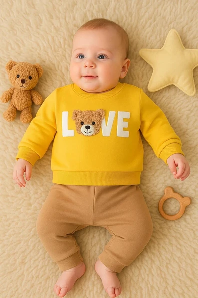 Bear Love Nakışlı % 100 Pamuklu 2'li Erkek Takım ürün görseli 1