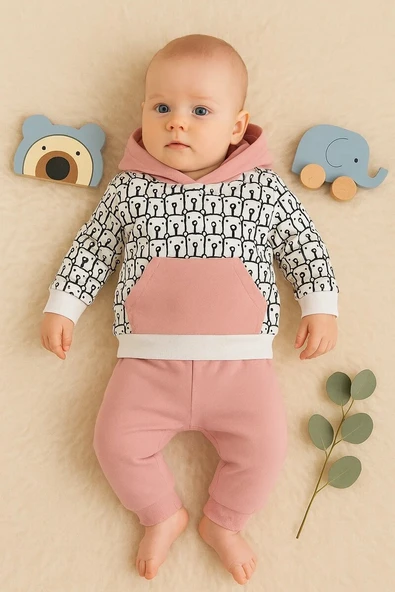 Minik Ayıcıklar Desenli 2'li % 100 Pamuk Kız Bebek Takımı ürün görseli 1