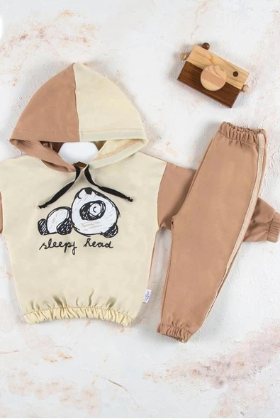 Panda Desenli Kapişonlu Erkek Bebek Takımı ürün görseli 1