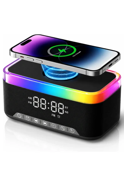 Jedel SA-148 Dijital Saatli Bluetooth Hoparlör ve 15W Hızlı Kablosuz Şarj İstasyonu ürün görseli 1
