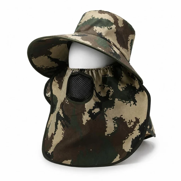 Ense Korumalı Outdoor Şapka - Maskeli - Dijital Kamuflaj (M-4)- Savex ürün görseli 1