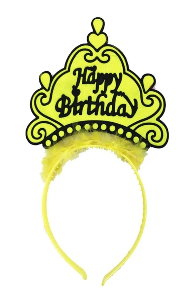 Happy Birthday Neon Sarı Renk Doğum Günü Tacı 24x15 cm ürün görseli 1
