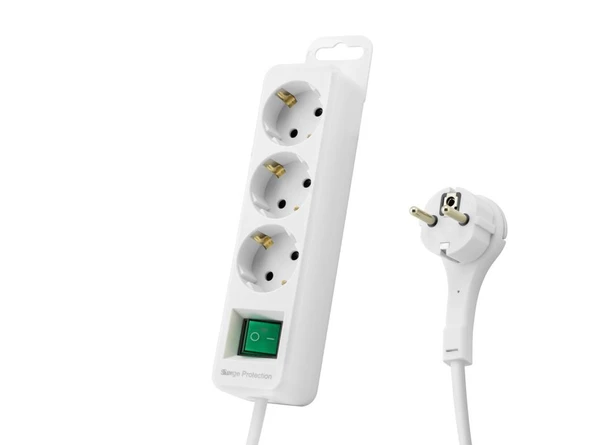 Akım Korumalı Uzatma Kablosu 3 Priz Anahtarlı 306 Joule 3G1.0Mm Tam Bakır 1.5M - Beyaz SPGF03 ürün görseli 1