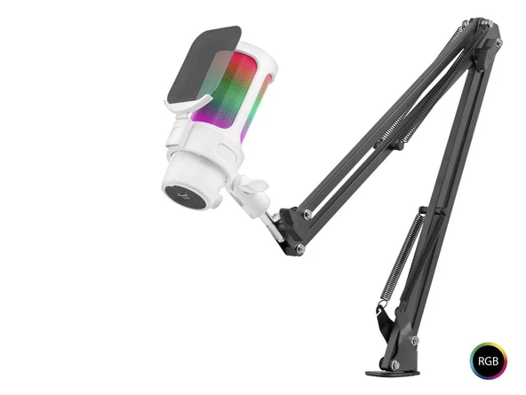 Profesyonel Ayarlanabilir Masa Kolu Askılı Rgb Mikrofon 192 Khz / 24Bit Type-C - Beyaz M835W ürün görseli 1