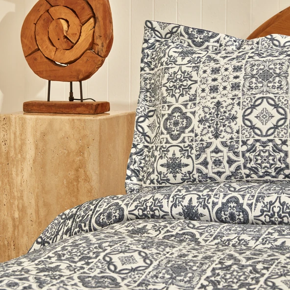 Karaca Home Tiles Çift Kişilik Yatak Örtüsü Mavi ürün görseli 1