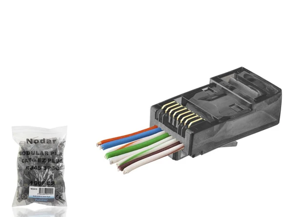 Cat6 Ez Rj45 Konnektör - 100 Adet Siyah / Ekonomik Poşet Paket ND2410 ürün görseli 1