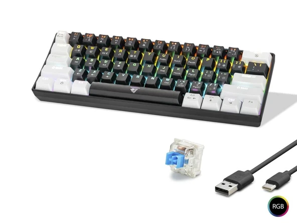 Mekanik Rgb Klavye Blue Switch - Siyah Beyaz MF1701BW ürün görseli 1