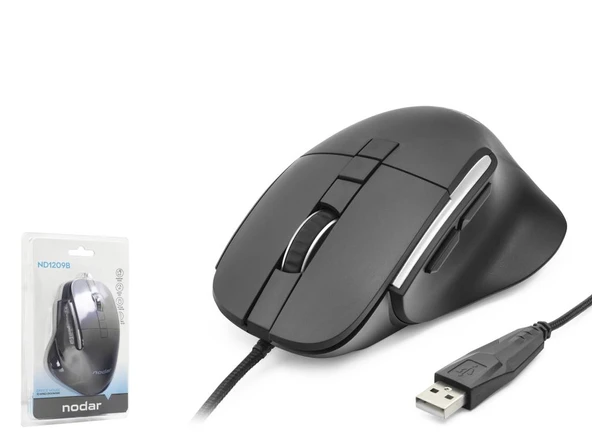7D Ergonomi̇k Kablolu Ofi̇s Mouse 3600 Dpi - Siyah ND1209B ürün görseli 1