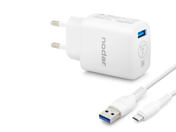 Micro Usb Qc 3.0 Hızlı Şarj Seti 18W 3.4A Usb Adaptörlü - Beyaz ND1009 ürün görseli 1