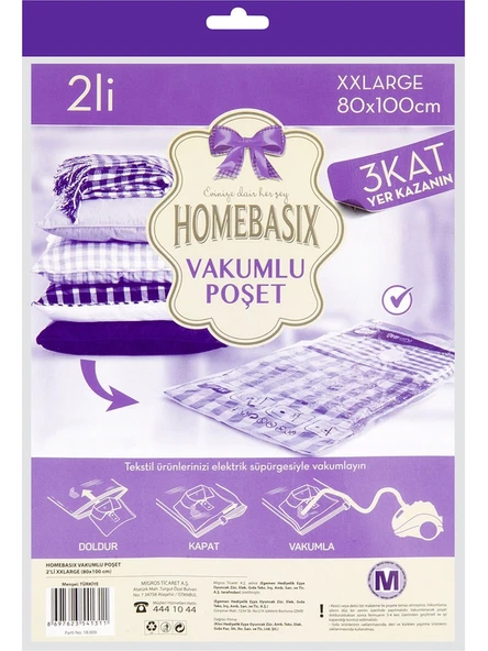 Vakumlu Poşet (Hurç) 2'li Set 2 Adet XXL 80x100 ürün görseli 1