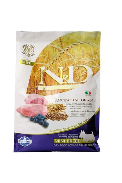 N&D ANCESTRAL GRAİN DOG LAMB, SPELT, OATS & BLUEBERRY ADULT MİNİ 2,5KG ürün görseli 1