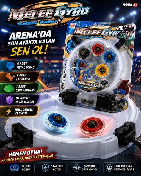 MeleeGyro 4’lü Metal Beyblade Arena Seti 4 Topaç 2 Fırlatıcı ürün görseli 1
