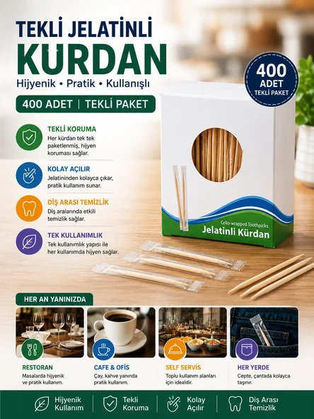 Tekli Jelatinli Kürdan 400 Adet Hijyenik Paket Cafe Restoran Otel Kullanımı İçin Ekonomik Set ürün görseli 1