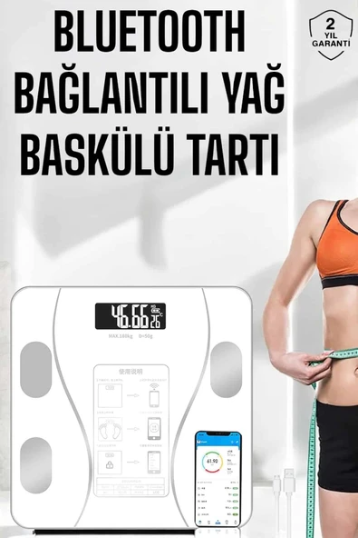 Akıllı Tartı Dijital Baskül Yağ Su Kas Vücut Kitle Kilo Ölçer Tartı ürün görseli 1