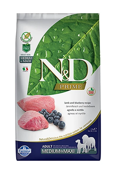 N&D PRİME DOG LAMB&BLUEBERRY ADULT MEDİUM&MAXİ 2,5KG ürün görseli 1