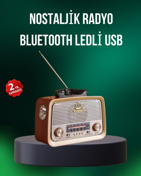 Taşınabilir Nostalji Radyo Bluetooth USB AUX Girişli ürün görseli 1