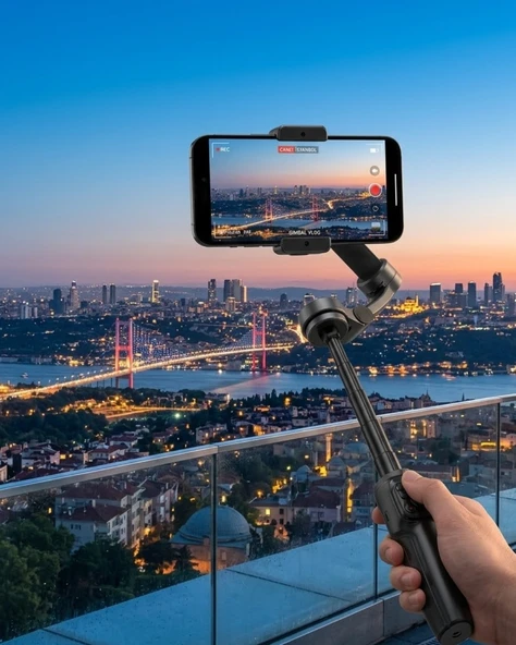 Profesyonel Telefon Gimbal Stabilizer 3 Axis Video Sabitleyici Vlog Tripod ürün görseli 1