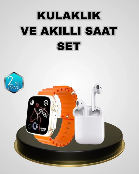 Akıllı Saat ve Kablosuz Kulaklık iOS Android Uyumlu Teknoloji Seti ürün görseli 1